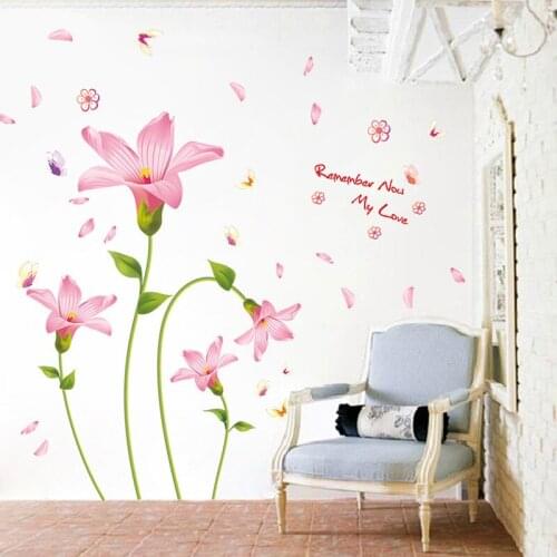 Watercolour Romantic pink flowers wall sticker Vinyl DIY wall decals For Living room sofa background wall home decor sticker