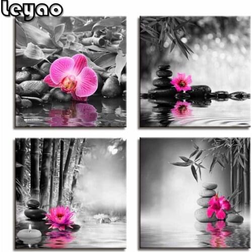 Diamond Painting 4pcs Black and White full square Butterfly Orchid Flower Zen Stones Bamboo Wall Art diamond embroidery crafts
