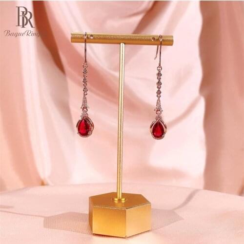 Bague Ringen Charms Long Earrings for Women Silver 925 Jewelry Water Drop Shaped Gemstone Ruby Elegant Female S925 Ear-drops