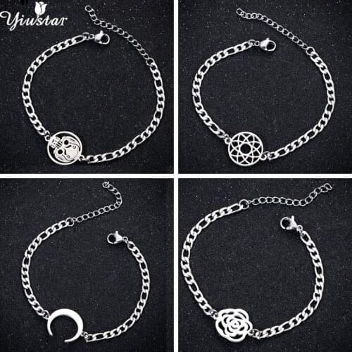 Stainless Steel Geometric Bracelets for Womne Round Jewelry Moon Rolse Flower Pendant India Yoga Mandala Necklaces Ladies Gift