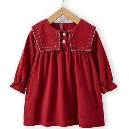 Spring Sweet Baby Kids Girl Grid Dresses For Girls Pure Color Princess Dresses Autumn Kids Girl Dress Long Sleeve Dress