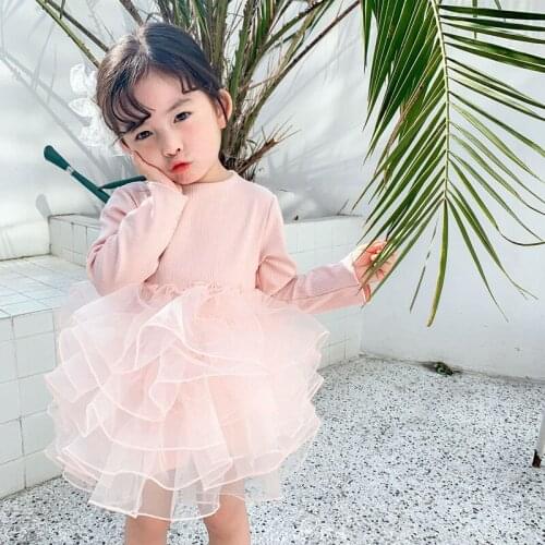 DFXD 2020 Spring Korean Style Toddler Baby Girls Party Layered Ball Gown Princess Tutu Dress Clothes Kids Vestidos Long Sleeve