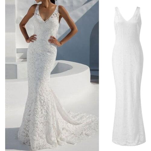 Dresseses Long 2020 Women Lace Backless Long Evening White Dress Formal Party Ball Gown Ladies White Dress Party