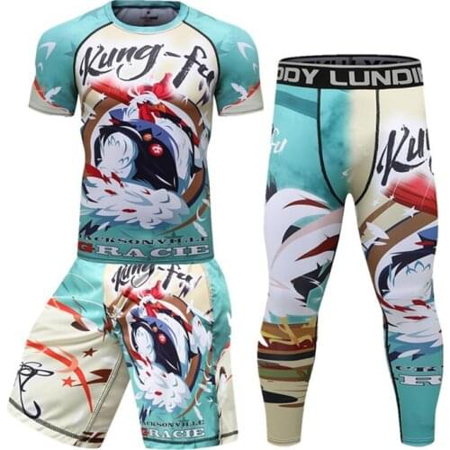 Fightwear Jiu Jitsu Bjj Kungfu Cock Men Boxing Tshirt+Pants Muay Thai Shorts MMA Sport Rashguard Boxeo Sets Fitness Jersey Suits