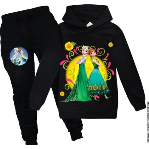 Hot Frozen Elsa girls clothes Cosplay Kids Cotton Clothes Sets Baby Girls Sports Hooded T-Shirt Pants 2pcs/Sets Casual Tracksuit