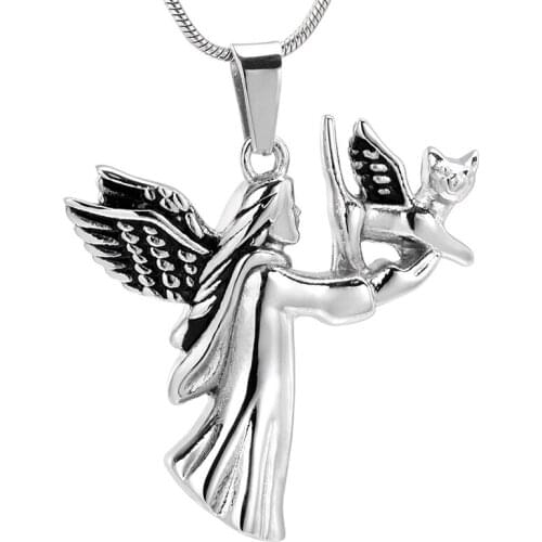 IJD10036 A Piece of My Heart Lives in Heaven Puppy Memorial Urn Cremation Pendant Necklace-Angel Hold Pet Ashes Jewelry