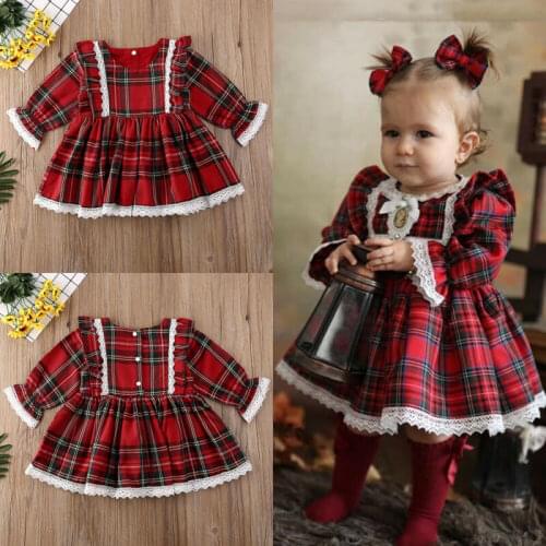 Toddler Kid Baby Girls Christmas Plaid Dress Xmas Pageant Party Princess Lace Tutu Dress