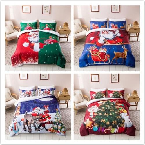Christmas Bedding Set Bed Quilt Cover Santa Claus Pattern Pillow Cover for Family Hotel Xmas Supplies Bedclothes With Pillowcase