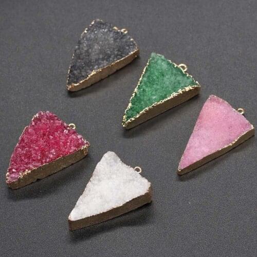 Natural Stone Pendant Triangle Crystalline Germ Agates Pendant For Jewelry Making Charms DIY Necklace Bracelet Accessory