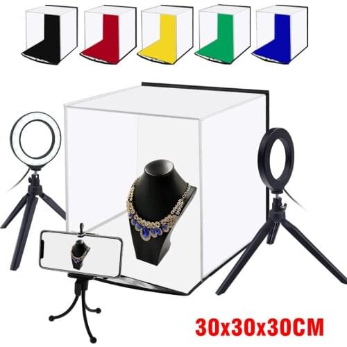Mini 30CM LED Softbox Light Box Photo Studio Lightbox 6 Color Backdrops 4.6 inch Ring Light Kits For Photography Shooting Tent