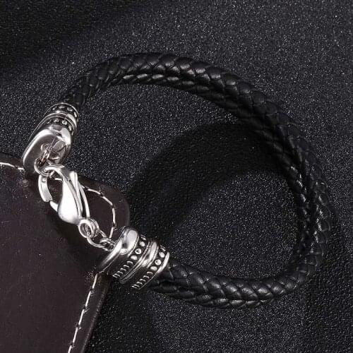 Fashion Bracelets Men Black Braided Leather Charm Bracelet Simple Personality Male Wrist Band Bangles Gifts Pulsera Hombre 0173