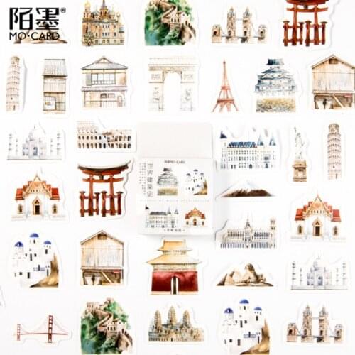 46pcs/pack Hand Painted Sticker The History Of World Building Student Gift Diary Album Account Decoration Stickers Scrapbooking