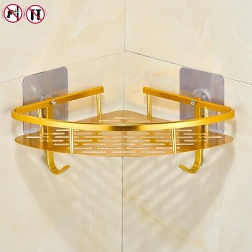 Punch-free solid gold bathroom shelf tripod corner shelf double storage rack bathroom toilet shelf