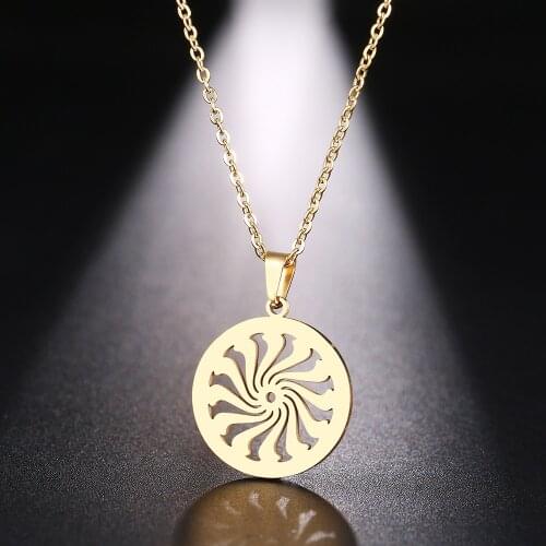 CACANA Stainless Steel Necklace For Women Rotating Pattern Gold And Silver Color Pendant Necklace Engagement Jewelry