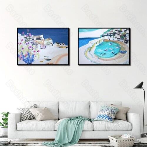 Poster Prints Living Room Decoration Sofa Background Wall Impressionist Holiday Beach Oil Painting Bedroom Hanging Painting