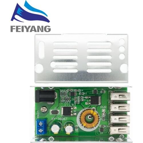DC-DC 9V 12V 24V 36V To 5V Step Down Board 5A 4 USB Output Buck Converter Power Supply Module with Aluminum Shell For Phones