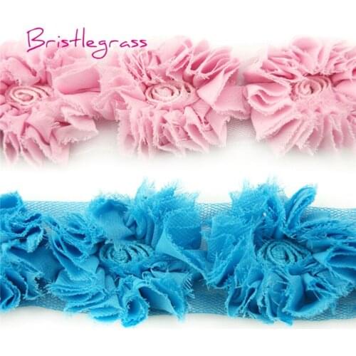 BRISTLEGRASS 1 Yard 1.96" 5cm Crocheted Chiffon Frayed Shabby Rose Flower Tulle Mesh Lace Trim Kid Headband Dress Costume Sewing