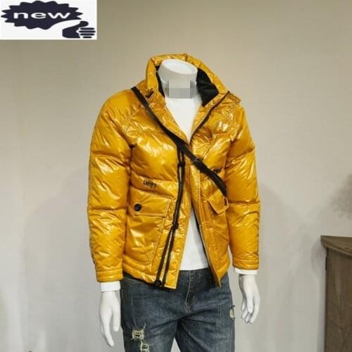 Luxury Glossy Men Fashion Down Coat Stand Collar Zipper Pockets Letter Raglan Sleeve Designer Korean Style High Street Jackets