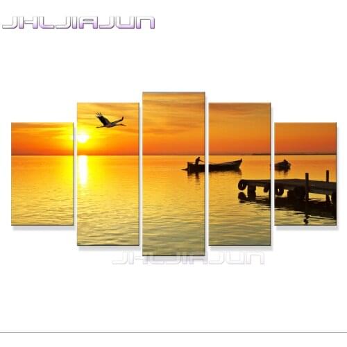 Nordic Style Children Decorating Dusk Seascape 5 Pieces Canvas Art print Poster Modular Picture Home Decoration Painting Modern