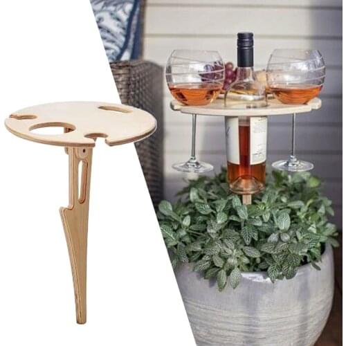 Outdoor Folding Wine Table - Portable Picnic Wine Serving Table, Collapsible Table Snacks Tray Plate for Outdoors,Garden,Travel