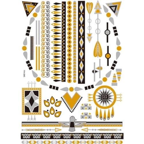 Body Bronzing Tattoo Sticker Metal Tatouage Temporaire Femme 210*148mm Gold Silver Waterproof Transfer Temporary Fake Tattoo Art