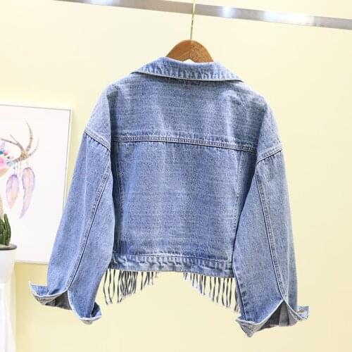 Spring New Loose Denim Coat Women Fashion Irregular Tassel Cropped Punk Jean Jacket Street Long Sleeve Tops Abrigo Mujer