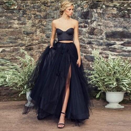 110cm Wedding Planning Womens Black Tulle Special Occasion Skirt Sexy Split Irregular Tulle Skirts Womens Clothing