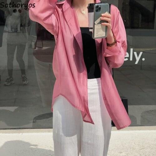 Sun-proof Long Sleeve Casual Shirts Women Plus Size XS-3XL Chiffon Draped Ladies OL Simple Oversize Simple Solid Outerwear Chic