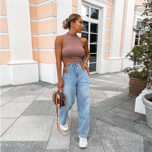 Womens Soft Loose Jeans Sexy Chain High Waist Straight-Leg Pants for Party Shopping Holiday Vacation Travelling