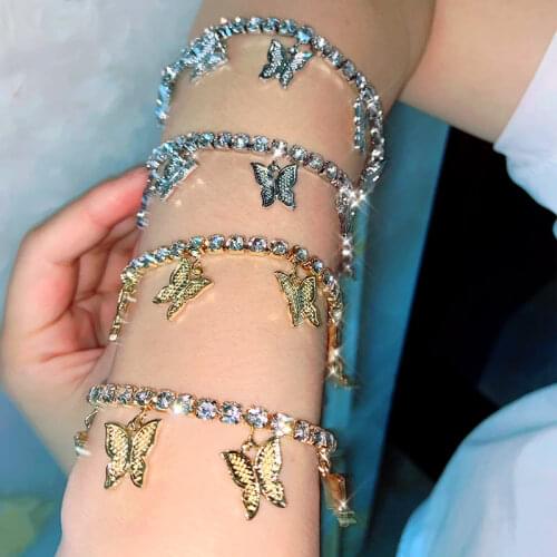 Korean Fashion Charm Butterfly Pendant Bracelet for Women Gold Silver Color Rhinestone Bracelet Wedding Jewelry Party Gift