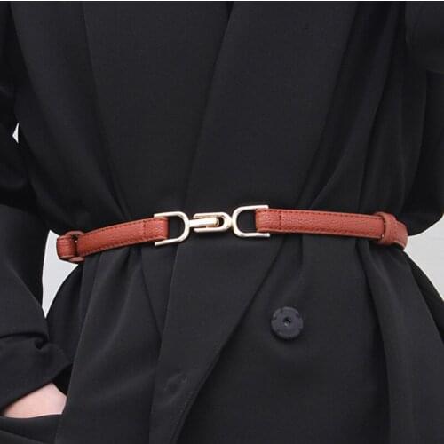 Women Leather Thin Belt Personalit Metal Buckle Adjustable Waist Strap For Trouser Dress Brand Designer Decoration Waistband