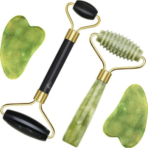 1Pcs Natural jade facial scrapping machine double head roller massage jade push neck facial massage beauty stick