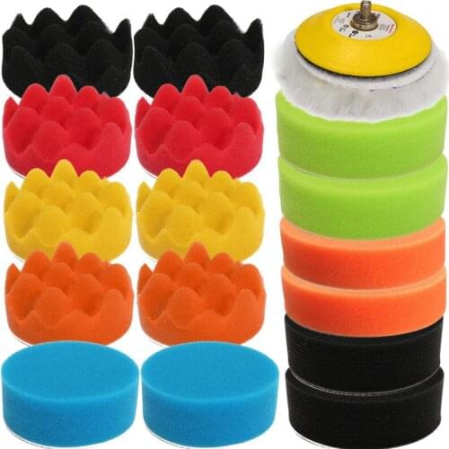 19Pcs 3inch Buffing Pad set Woolen Wave Sponge Polishing Pads For Car Polisher Pads Wheel 5/16 Thread Pneumatic Polishing Disc