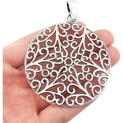 2pcs Large Antique Hollow Flower Life Charms Pendants for Necklace DIY Jewelry Making Findings 66mm