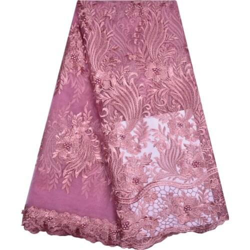 2018 New Style French Net Lace Fabric Beads Flower African Tulle Mesh Lace Fabric High Quality African Lace Fabric F1184