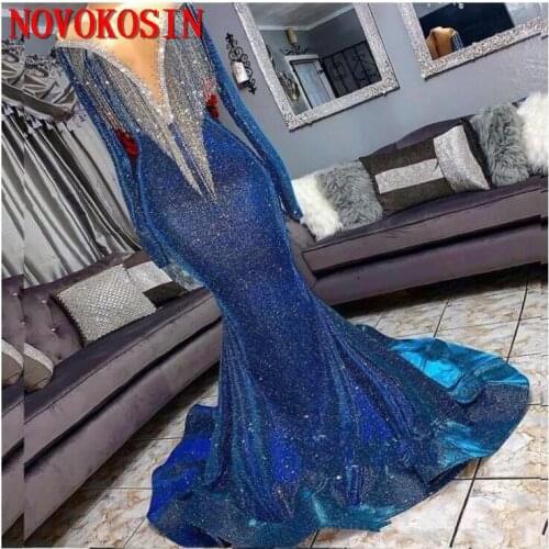2019 Sequins Mermaid Prom Reflective Dresses Beads Sheer Neck Long Sleeves Mermaid Evening Gowns With Tassels Formal Party Dress