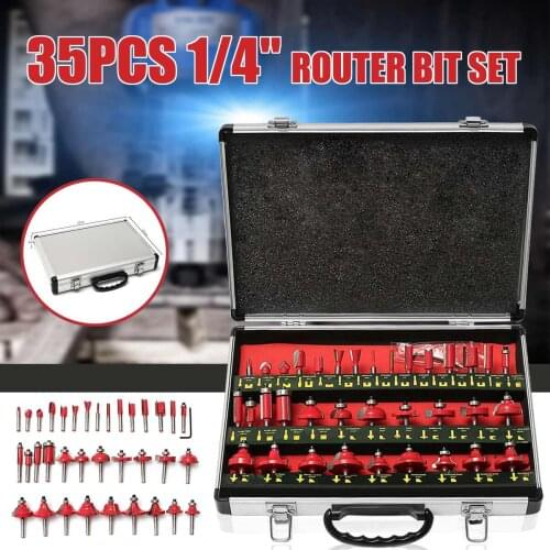 35pcs 1/4'' 8mm Router Bit Set Trimming Straight Milling Cutter for Wood Bit Tungsten Carbide Woodworking Engraving Cutting Tool
