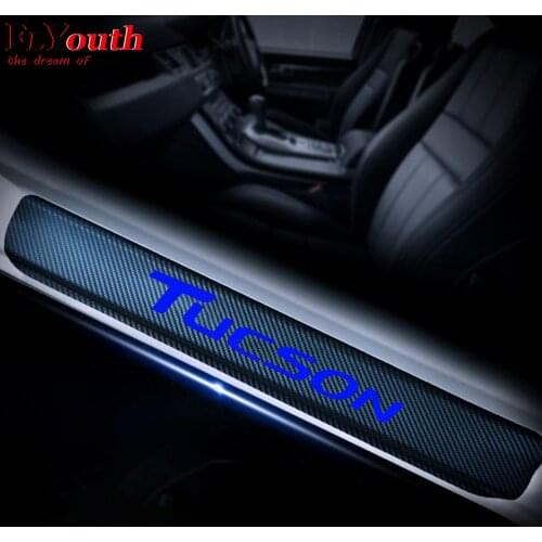 4Pcs Car Door Sill Sticker For Hyundai Tucson 2010-2017 2018 2019 2020 Carbon Fiber Vinyl Door Sills Stickers Car Accessories