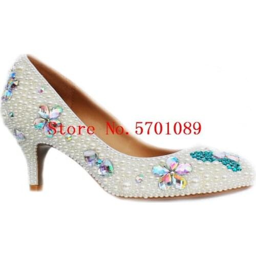 Diamonds Pearl Pumps 80mm Europe America Handmade Luxury Pearl Wedding Pumps Colorful Rhinestone Bride Bridesmaid Wedding Shoes