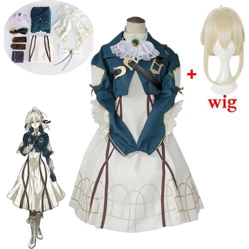 Violet Evergarden Cosplay Costume Anime Cosplay Violet Evergarden Costume Full Set for Women Halloween ( Top + Dress + Gloves )