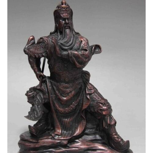 Free shipping 10 Chinese Folk Red Copper Bronze Drafon Guan Gong Guan Yu Warrior Buddha Statue