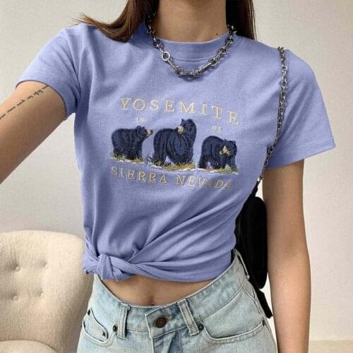 Y2k blouse retro three little bear fine embroidery short-sleeved T-shirt cute girl 2021 new loose ins tide blouse women