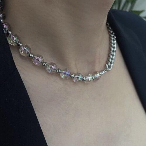 Punk Rock Transparent Dazzle Colour Acrylic Beads Strand Chains Necklaces for Women Party Night Club Trendy Jewelry Hip Hop Cool