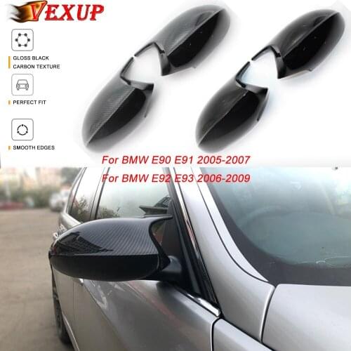 1 PAIR REAL GLOSS BLACK / Carbon Texture M3 Style Side Mirror Cover For BMW E90 E91 E92 E93 PRE LCI