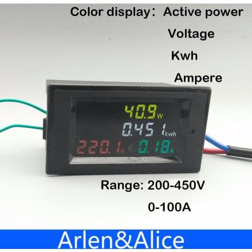 4IN1 HD 200-450V 100A color screen 180 degrees Flawless LED display panel meter with Voltmeter ammeter energy meter active power
