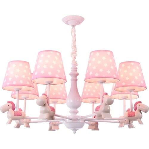 Kids chandeliers lights living room decoration home modern chandelier for baby room decor bedroom pink horse luces led lustre