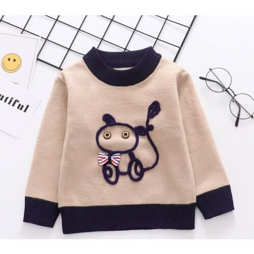 2021 Children Winter Candy Color Sweater Thicken Clothes for Boy Girl Cute Cat Printed 1-6 Years Kids Top Wear
