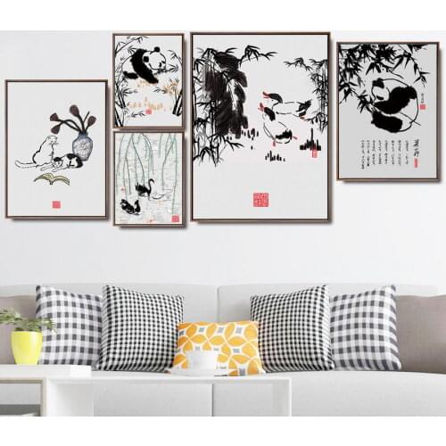 Home Decoracion Wall Art Poster Canvas Printings for Living-room Oil Unframed Drawings Chinese Style Ink painting animals