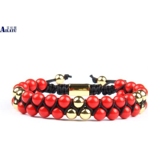 Double Rows Stone Bracelet Braided 6mm Picasso Hematite Stainless Stell Logo Print Couples Jewelry Present