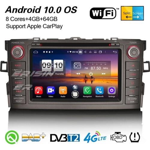 Erisin Octa-Core Android 10.0 Car Stereo DAB+ Satnav OBD2 WiFi CarPlay DVR Bluetooth DSP GPS For TOYOTA Corolla Altis Auris 8704